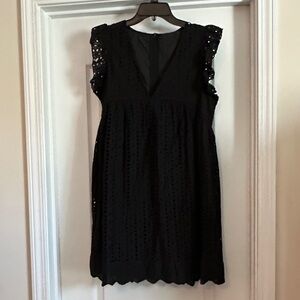 Black Eyelet Cap-Sleeve Women's Dress